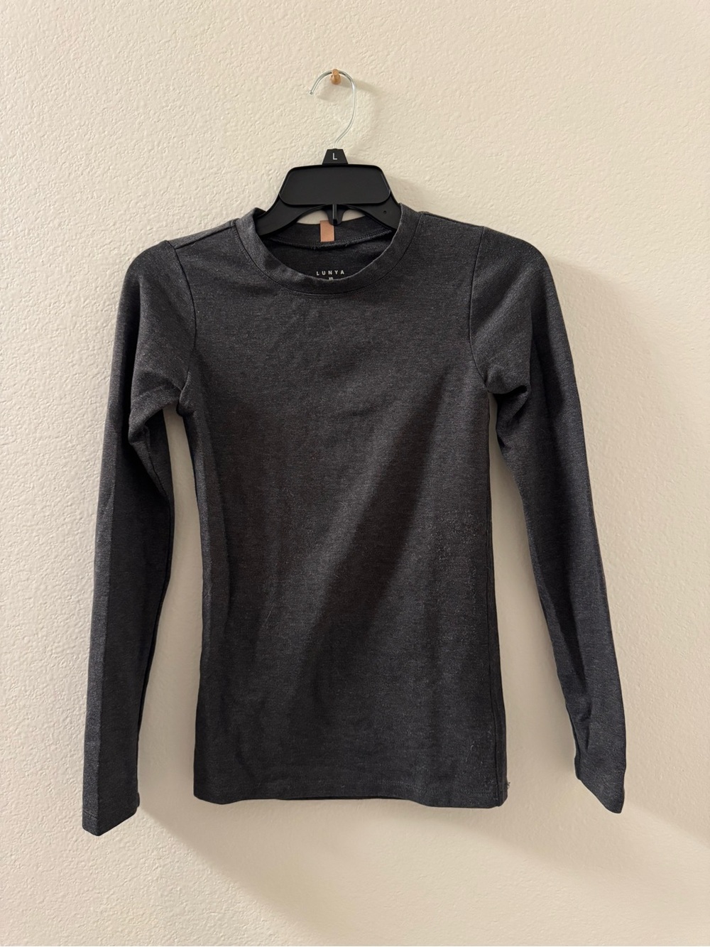 Lunya Restore Base Long Sleeve Crewneck Tee - Charcoal Grey - Size XS